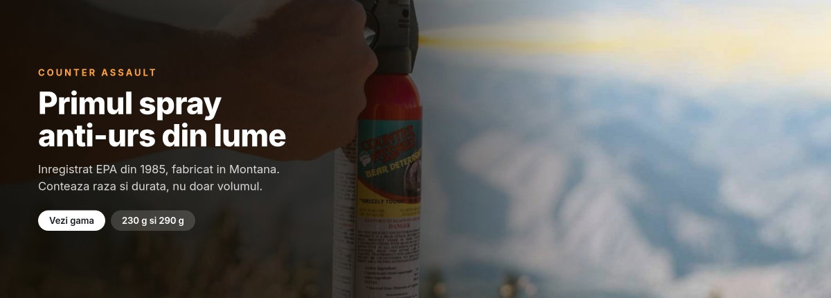 Spray anti-urs Counter Assault Bear Deterrent, folosit pe traseu montan