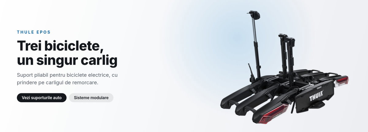 Thule Epos - suport pliabil pentru trei biciclete electrice, cu montare pe carligul de remorcare