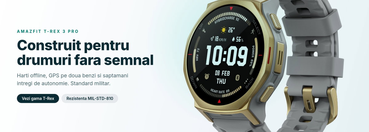 Amazfit T-Rex 3 Pro - ceas smartwatch outdoor cu GPS pe doua benzi si harti offline