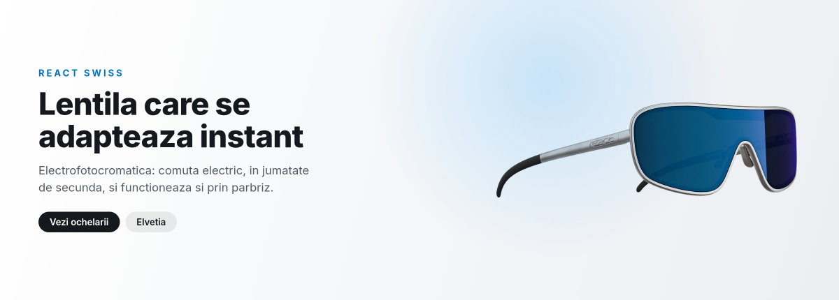 Ochelari React Swiss cu lentile electrofotocromatice, care comuta in jumatate de secunda