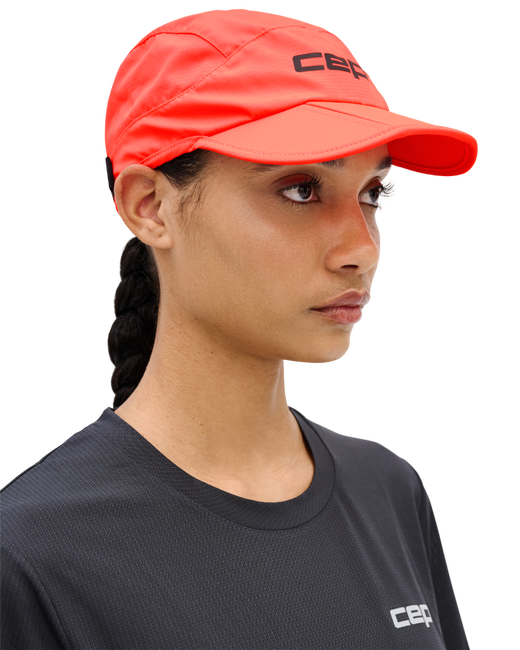 Șapcă pliabilă alergare CEP Run | protecție UV și ventilație - neon coral