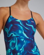 Costum înot întreg femei TYR Waveform Cutoutfit - albastru/verde | rezistent clor