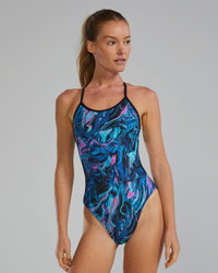 Costum înot întreg TYR Durafast Elite - albastru/roz | rezistent clor