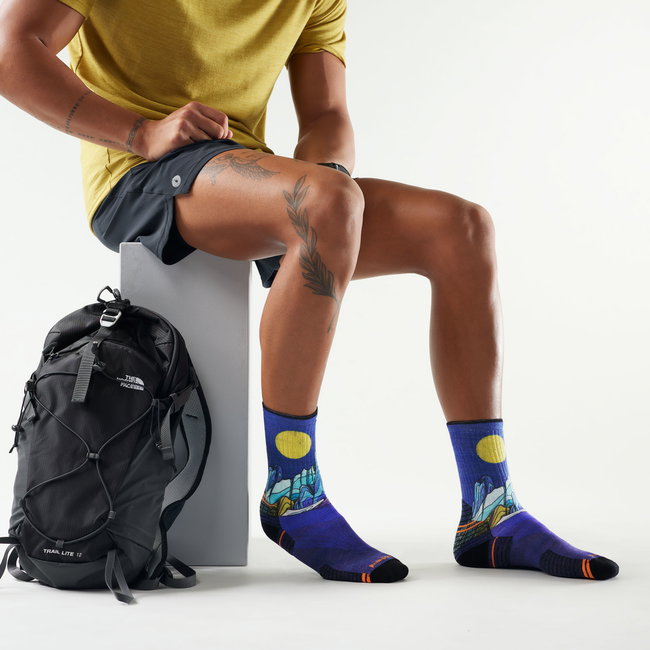Șosete Merino hiking Smartwool Hike Mountain Myth Print - bleumarin Deep Navy | Crew | Targeted Cushion