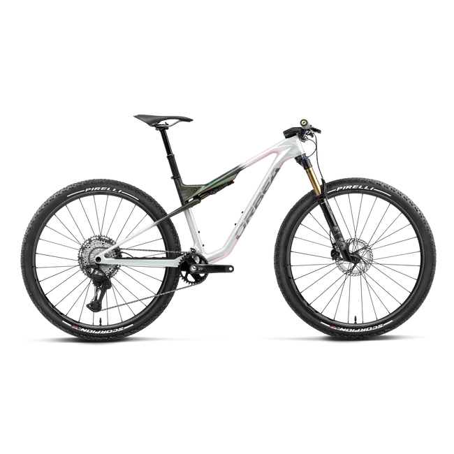 Orbea OIZ M-PRO (2027) - bicicletă MTB XC full suspension - Iris White - Seaweed Carbon View (Gloss)