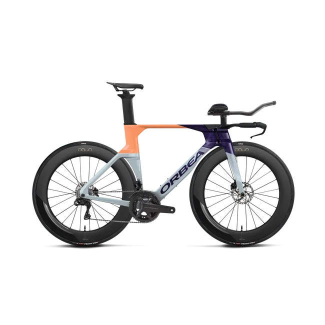 Orbea ORDU M20I LTD (2027) - bicicletă șosea triatlon - Halo Silver - Tanzanite C. View - Orange Cloud (Gloss)