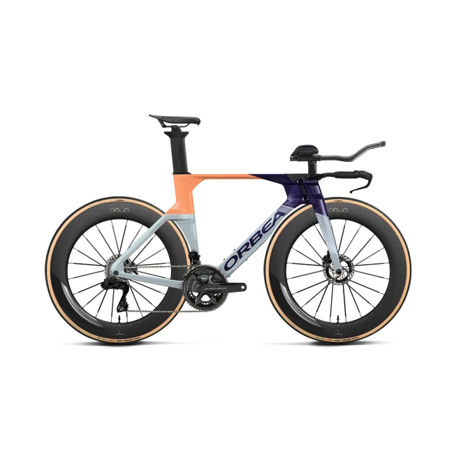 Orbea ORDU M10I LTD (2027) - bicicletă șosea triatlon - Halo Silver - Tanzanite C. View - Orange Cloud (Gloss)