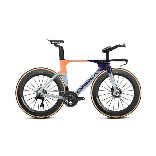 Orbea ORDU M10I LTD PWR UCI (2027) - bicicletă șosea triatlon - Halo Silver - Tanzanite C. View - Orange Cloud (Gloss)
