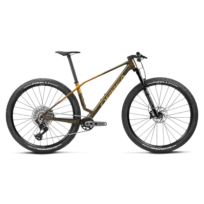 Orbea ALMA M-PRO (2027) - bicicletă MTB XC hardtail - Caramel Carbon View - Leo Orange (Gloss)