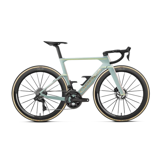 Orbea ORCA AERO M10i LTD PWR (2027) - bicicletă șosea race aero - Frozen Concrete - Aurora Blaze (Matt)
