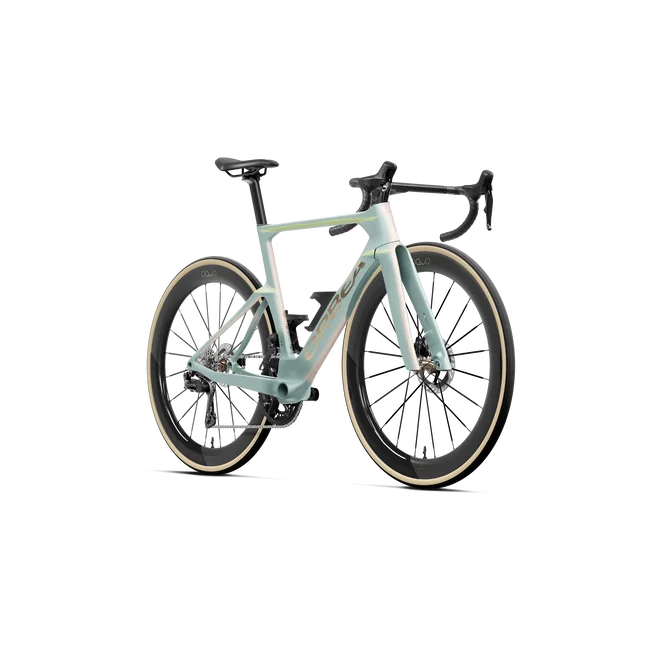 Orbea ORCA AERO M10i LTD PWR (2027) - bicicletă șosea race aero - Frozen Concrete - Aurora Blaze (Matt)