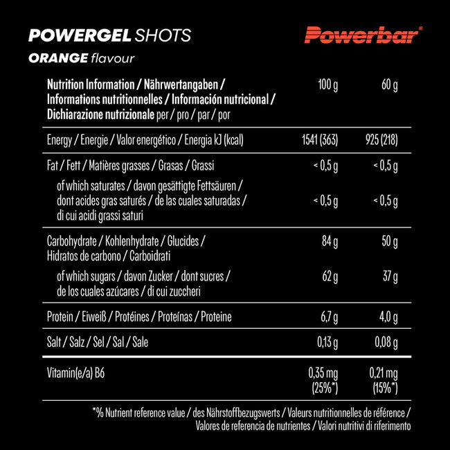 Jeleuri energizante PowerBar PowerGel Shots 60g - portocale