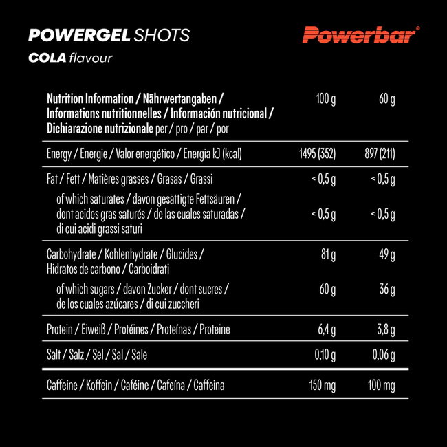 Jeleuri energizante PowerBar PowerGel Shots 60g - cola + cofeină