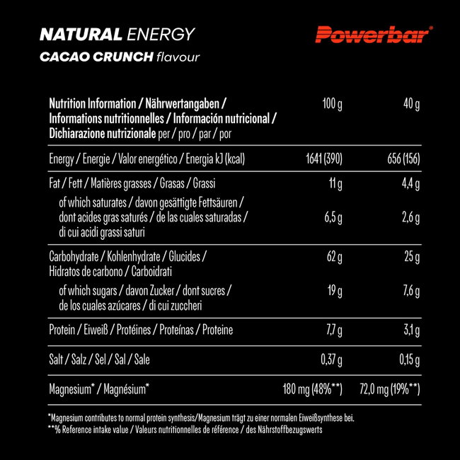 Baton energizant vegan PowerBar Natural Energy Cereal 40g - cacao crunch