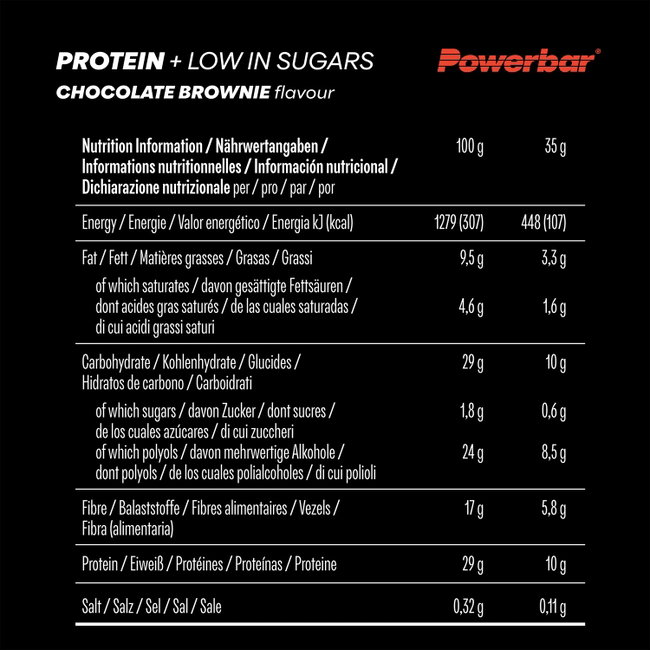 Baton proteic PowerBar Protein+ Low Sugar 35g - ciocolată brownie