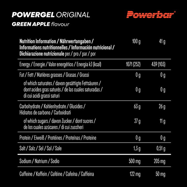 Gel energizant PowerBar PowerGel Original 41g - măr verde + cofeină