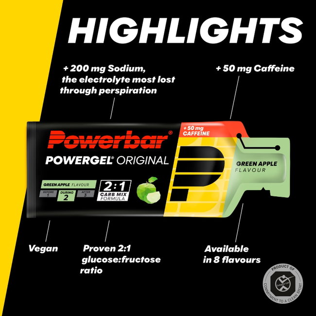 Gel energizant PowerBar PowerGel Original 41g - măr verde + cofeină