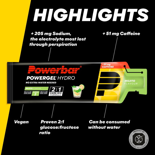 Gel energizant lichid PowerBar PowerGel Hydro 67ml - mojito + cofeină