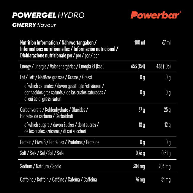 Gel energizant lichid PowerBar PowerGel Hydro 67ml - cireșe + cofeină