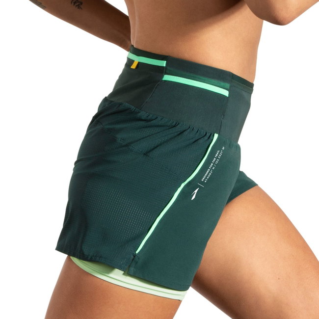 Pantaloni scurți alergare Brooks High Point 3" 2-in-1 Short 2.0 damă - verde