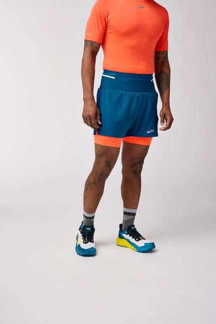 Pantaloni scurți alergare Brooks High Point 5" 2-in-1 Short 2.0 bărbați - albastru (470)