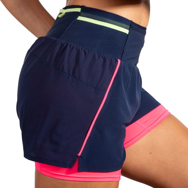 Pantaloni scurți alergare Brooks High Point 3" 2-in-1 Short 2.0 damă - albastru
