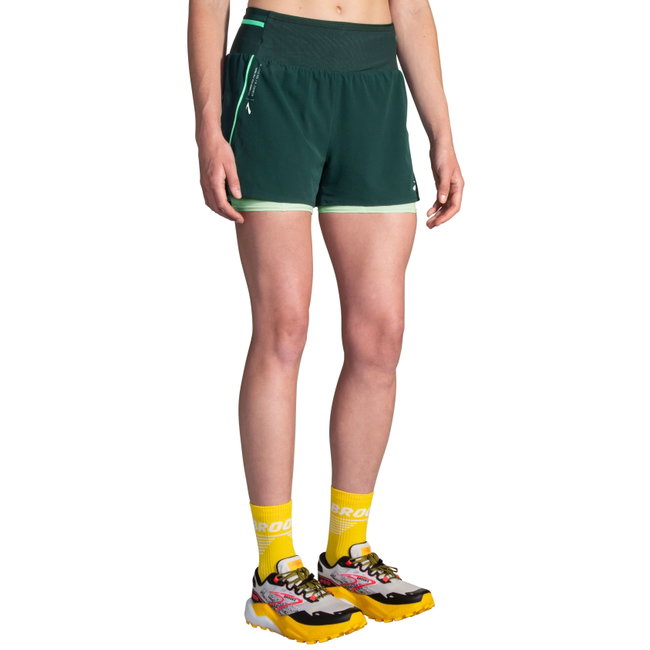 Pantaloni scurți alergare Brooks High Point 3" 2-in-1 Short 2.0 damă - verde