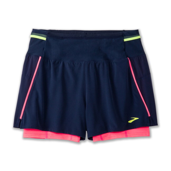 Pantaloni scurți alergare Brooks High Point 3" 2-in-1 Short 2.0 damă - albastru