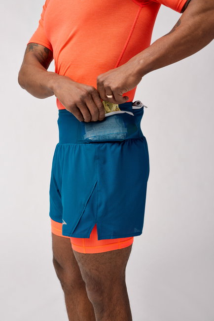 Pantaloni scurți alergare Brooks High Point 5" 2-in-1 Short 2.0 bărbați - albastru (470)