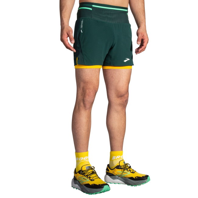 Pantaloni scurți alergare Brooks High Point 5" 2-in-1 Short 2.0 bărbați - verde