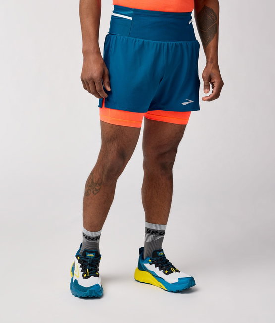 Pantaloni scurți alergare Brooks High Point 5" 2-in-1 Short 2.0 bărbați - albastru (470)