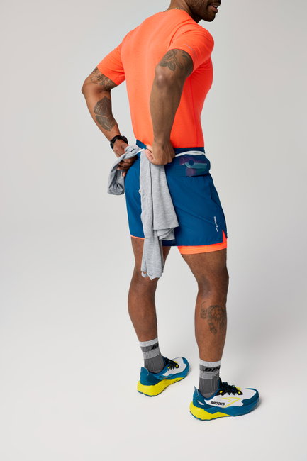 Pantaloni scurți alergare Brooks High Point 5" 2-in-1 Short 2.0 bărbați - albastru (470)