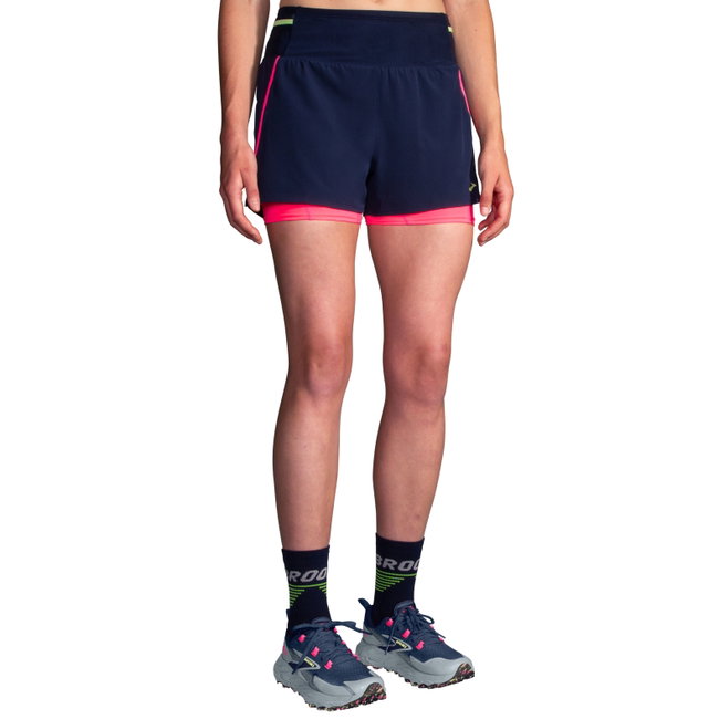 Pantaloni scurți alergare Brooks High Point 3" 2-in-1 Short 2.0 damă - albastru