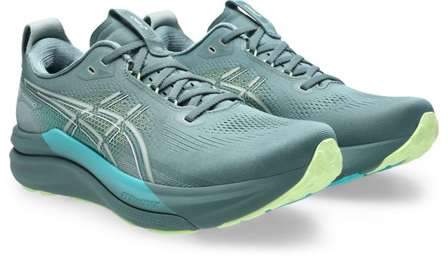 Pantofi alergare stabilitate ASICS GEL-Kayano 33 - turcoaz Foggy Teal | Yellow | susținere adaptivă