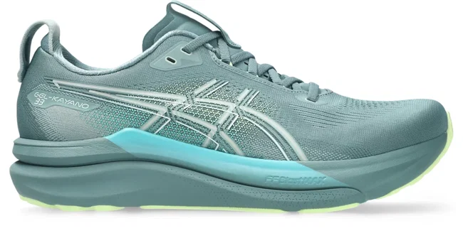 Pantofi alergare stabilitate ASICS GEL-Kayano 33 - turcoaz Foggy Teal | Yellow | susținere adaptivă