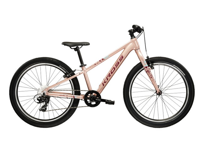 Bicicleta Copii Kross Level JR 24 24 inch roz / aurie / visinie Shimano Tourney