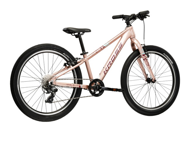 Bicicleta Copii Kross Level JR 24 24 inch roz / aurie / visinie Shimano Tourney