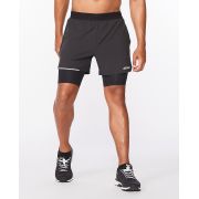 2XU - pantaloni scurti de alergare cu compresie pentru barbati - Aero 2-in-1 5" Shorts - negru reflectorizant