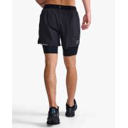 2XU - pantaloni scurti de alergare cu compresie pentru barbati - Aero 2-in-1 5" Shorts - negru reflectorizant