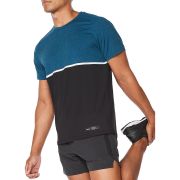 2XU - tricou tehnic pentru barbati Motion Color Block Tee - albastru Aquamarine negru