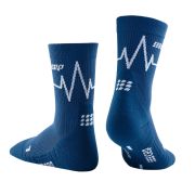CEP - sosete medii de compresie 18cm pentru barbati Mid Cut Heartbeat - albastru inchis ocean alb