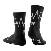 CEP - sosete medii de compresie 18cm pentru barbati Mid Cut Heartbeat - negru dark clouds alb