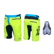 Pantaloni scurti Force MTB-11 cu interior detasabil galben fluo