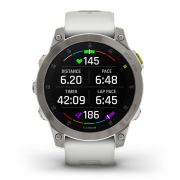 Garmin - Epix Gen 2 Sapphire smartwatch premium cu GPS si AMOLED - ramă gri din titanium, carcasă albă si curea din silicon albă