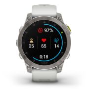 Garmin - Epix Gen 2 Sapphire smartwatch premium cu GPS si AMOLED - ramă gri din titanium, carcasă albă si curea din silicon albă