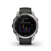 Garmin - Epix Gen 2 smartwatch premium cu GPS si AMOLED - ramă argintie din oţel inoxidabil, carcasă neagră si curea din silicon