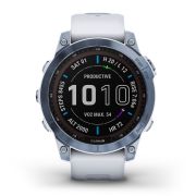 Garmin - fenix 7 Sapphire Solar ceas multisport cu GPS - ramă albastru Mineral Blue DLC Titanium și curea din silicon albă Whitestone