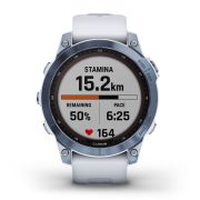 Garmin - fenix 7 Sapphire Solar ceas multisport cu GPS - ramă albastru Mineral Blue DLC Titanium și curea din silicon albă Whitestone