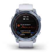 Garmin - fenix 7 Sapphire Solar ceas multisport cu GPS - ramă albastru Mineral Blue DLC Titanium și curea din silicon albă Whitestone