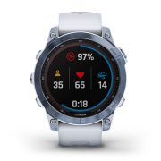 Garmin - fenix 7 Sapphire Solar ceas multisport cu GPS - ramă albastru Mineral Blue DLC Titanium și curea din silicon albă Whitestone